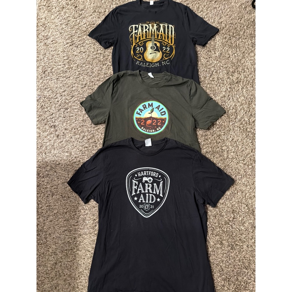 Lot of 3 Farm Aid Concert T-Shirts 2021 2022 Raleigh Hartford Organic XL & M
